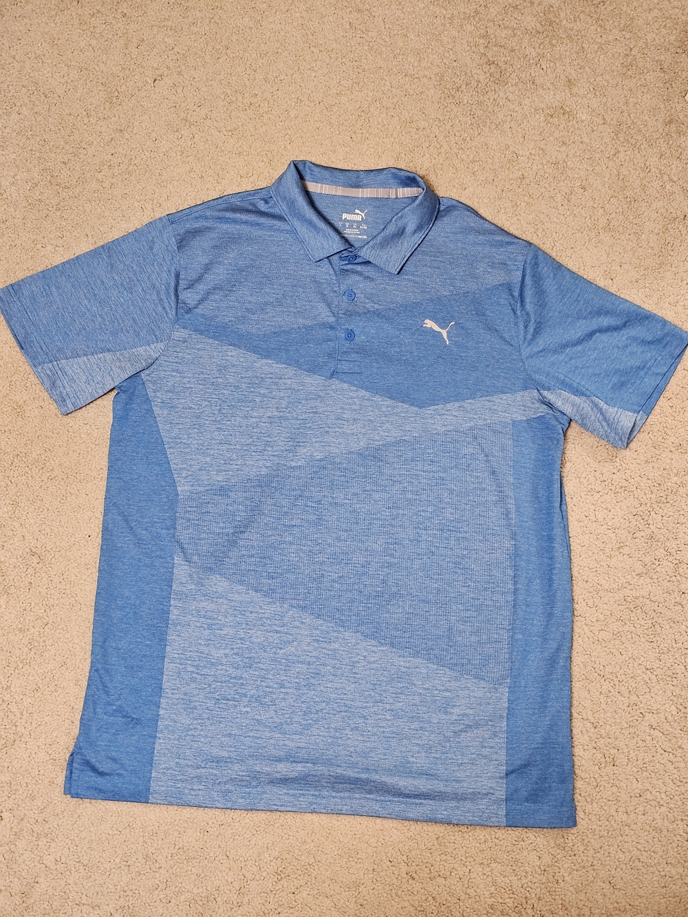 Puma Men’s Heathered Light Blue Polo with Subtle Chevron
